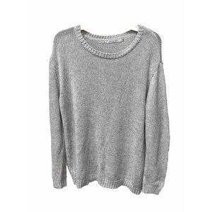 Stitches & Stripes Cable Knit Open Back Sweater Womens Sz Med Gray White Crew